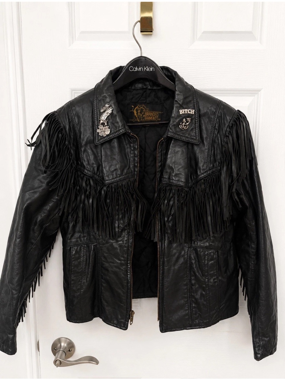 Vintage 100% Genuine Black Leather Fringe Jacket